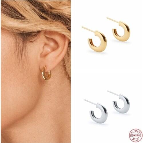 Aide 925 Sterling Silver New Fashion Opening Tube Hoop Earrings For Women Small C Shape Loop Circle Earring Fine Jewelry Gifts