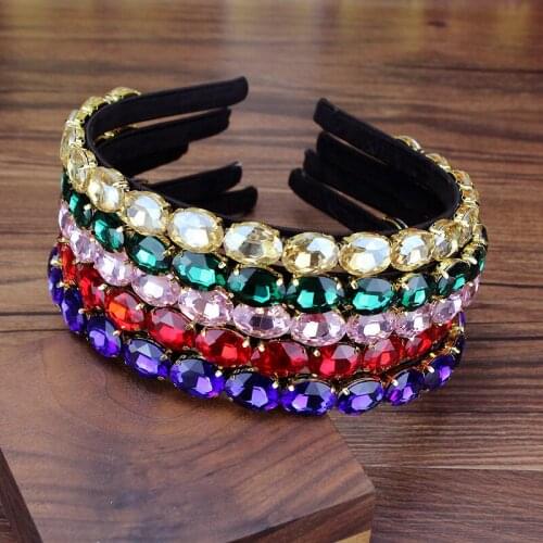 Sparkly Luxury Geometry Colorful Crystals Stone Women Headbands Rhinestone Diamante Hairband Wedding Party Hair Accessories
