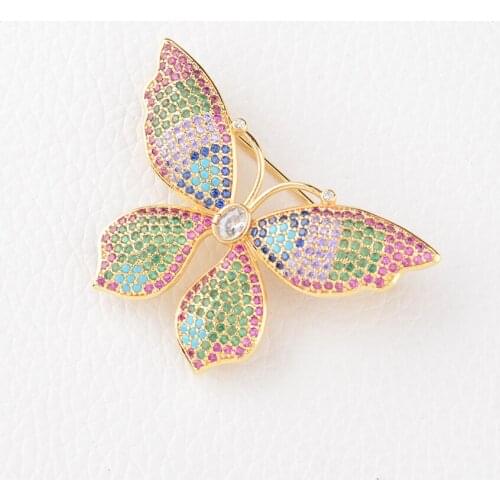 30*40mm Gold Plated Cubic Zirconia Micro Butterfly Brooch Pin