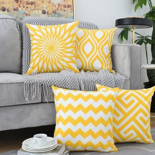 45X45cm Luxury Embroidery Yellow Wave Throw Pillow Case Solid Nordic Cushion Case Decorative Soft Hold Pillow Sham Sofa Cushion