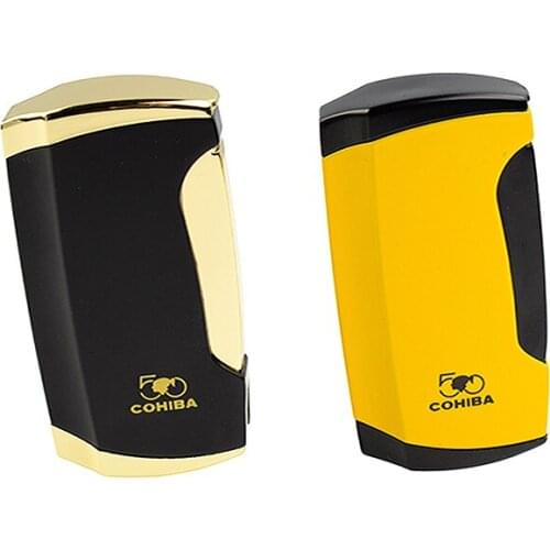 COHIBA Cigarette Lighter Double TORCH JET FLAME Cigarette Lighter Gas Butane Cigar Lighter, with Cigar Puncher
