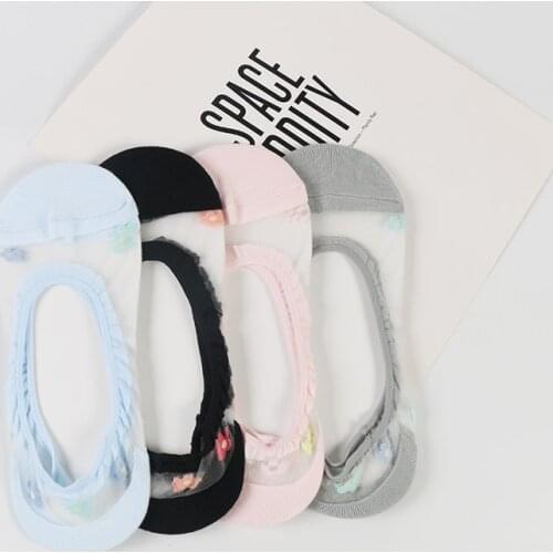 DONG AI Thin Retro Socks Flowers Summer Comfortable Women Crystal Rose Anti Skid Fashion Soft Cotton Lace Elastic Calcetines