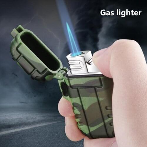 Gas Waterproof for Outdoor Camping Inflatable Butane Cigarette Lighter Windproof jet blue flame igniter men gift ( no fuel )