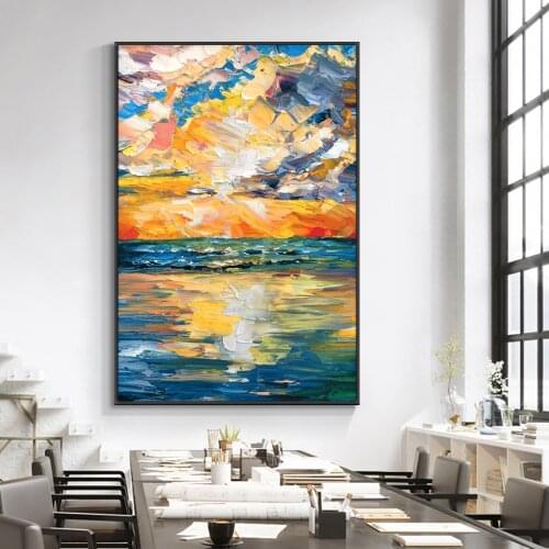 Handmade Oil Painting On Canvas Abstract Colorful Sunset Glow Scenery Modern Home Office Wall Art Interior Decoration Paintings