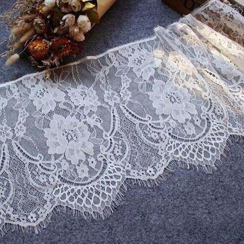 2pcs/ lot 25cm Width Eyelash chantilly Lace Trim Fabric Flower DIY Crafts Wedding Dress Clothing Lngeire lace material Handmade