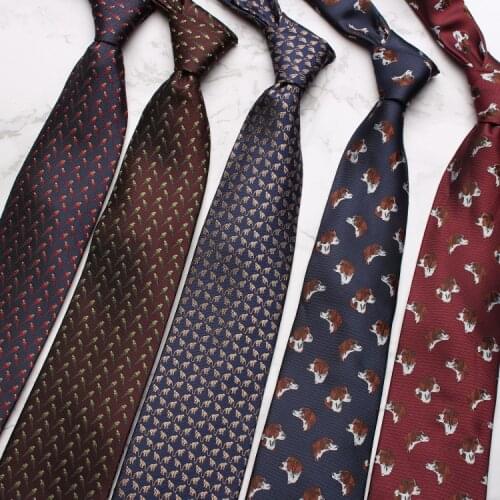 Linbaiway 8cm Polyester Formal Dress Neck Ties for Men Business Animals Pattern Neckties Groom Shirt Wedding Wine Red Corbatas