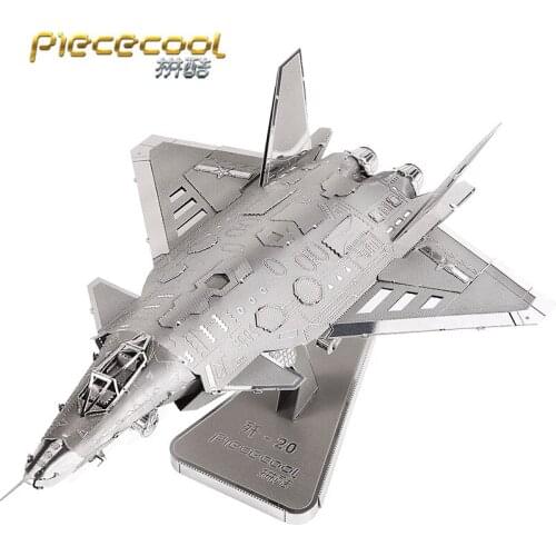 Piececool 3D Metal Puzzle J20 JET fighter Model kits DIY Laser Cut Assemble Jigsaw Toy Desktop decoration GIFT For Children