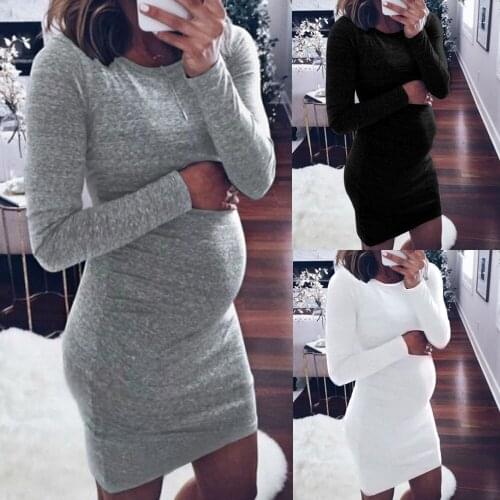 Minimalistic And Atmospheric Maternity Dress With Long Sleeves Casual Maternity Dress With Large Grey Size