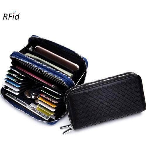 Fashion Women Genuine Leather Long Wallet Soft Sheepskin Clutch Purse Double Zipper RFID Mobile Phone Bags Portefeuille Femme