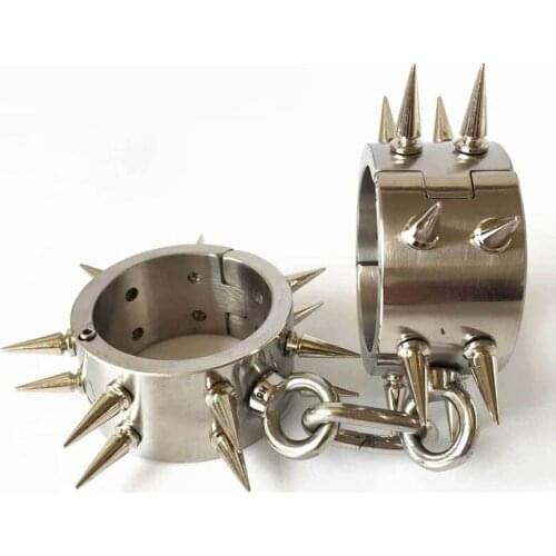 Stainless Steel Metal Handcuffs With Spiked BDSM Torture Bondage Adult Games Restraints Fetish Hand Cuffs Sex Toys For Couples