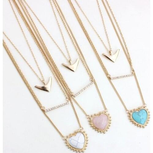 2016 New Natural stone arrow mutilcolor pendant necklace Peach Heart personality mutillayers white pink necklace