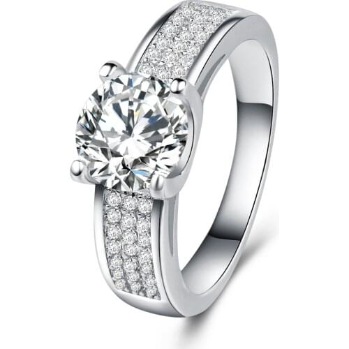 Newest Six-claw Zircon Carat Wedding Ring for Women Round Zircon Micro-inlaid Simulation Ring Full Drill Jewelry Engagement Ring