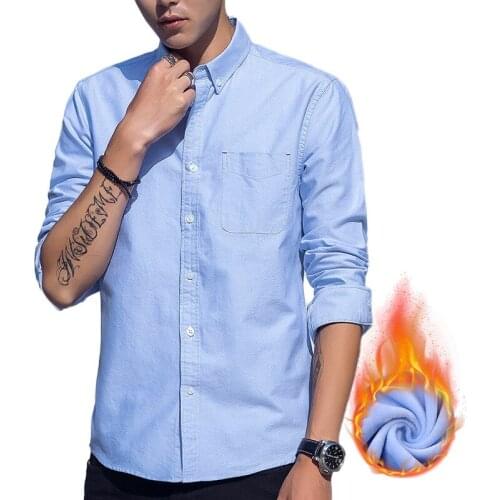 Oxford Shirts Mens 2020 Brand Long Sleeve Men Shirt Casual Solid Plus Velvet Warm Camisas Oversize Button Down Business Camisa