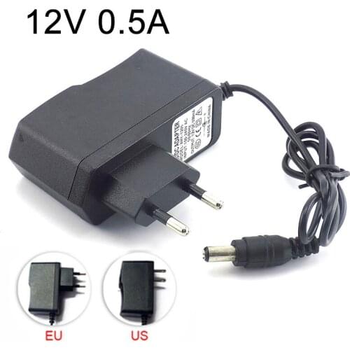 AC to 100-240V DC Camera Power Adapter Supply Charger Charging adapter 12V 0.5A 500mA for LED Strip Light 5.5mmx2.1mm US/EU/AU