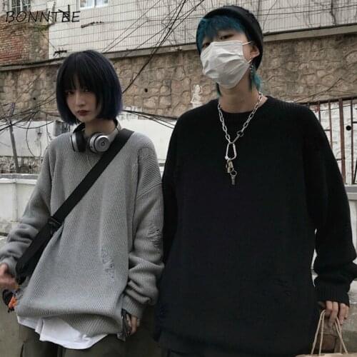Pullovers Women Couples O-neck Solid Knitted Loose Basic All-match High Street Harajuku Fashion Jumper Leisure Korean Style New