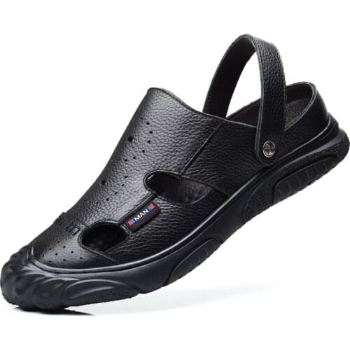 Men Closed Toe Sandals Genuine Leather Water Shoes Summer Beach Walking Slides 2021 New Brand Comfortable Designer 38-44