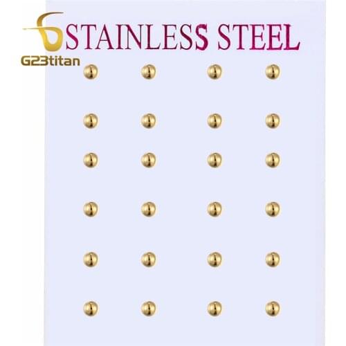 Classic 2-8mm Ball Earring Men Women Girls Stainless Steel Jewelry Small Big Gold Stud Earrings Set Wholesale