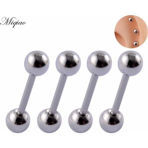 Miqiao 4pcs Simple and New Hypoallergenic Steel Ball Straight Rod Earrings Human Body Piercing Jewelry
