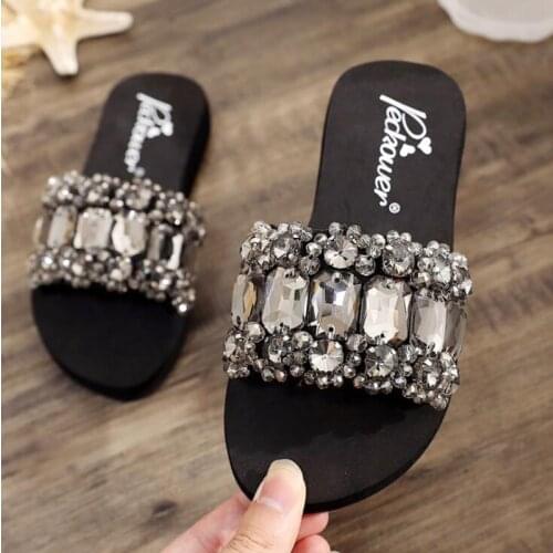 Childrens slippers girls slippers sweet summer shoes lovely kids slippers gem Rhinestone princess shoes parent child shoes s76
