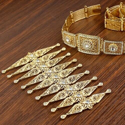 Sunspicems 2021 Morocco Women Wedding Bijoux Caftan Belt Breastplate Sets Arab Ethnic Chest Jewelry Full Crystal Bride Gift