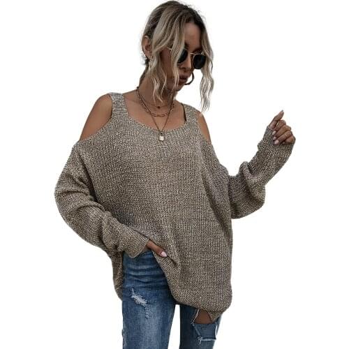 Sexy Strap Off Shoulder Square Neck Sweater Female Winter Solid knit Sweaters Casual Long Sleeve Clothes Pullover for women
