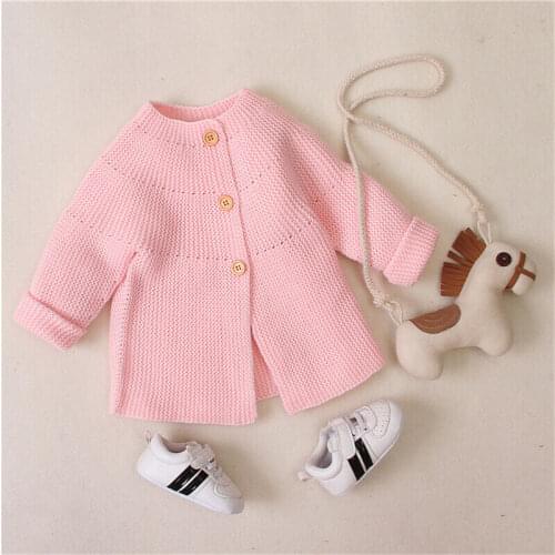 0-18M Newborn Infant Baby Girl Knitted Sweaters Jacket Coat Long Sleeve Single Breasted Outwear Tops Clothes