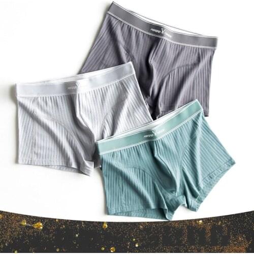 New Pure Cotton Stripes Loose Large Size Comfortable Breathable Men Boxer Brief Elastic Simplic Splice Soft Male Underwear B42