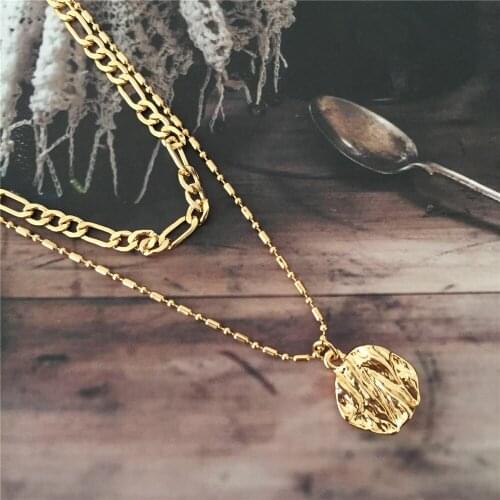 Gorgeous Gold Color Plating Hammered Effect Round Disc Overlap Pendant Layered Necklace For Women OL Decoration Party Gift