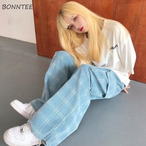 Plaid Pants Women Corduroy Japanese Style Chic Trendy Streetwear BF Unisex Couple Popular All-match Harajuku Female Bottom Ins
