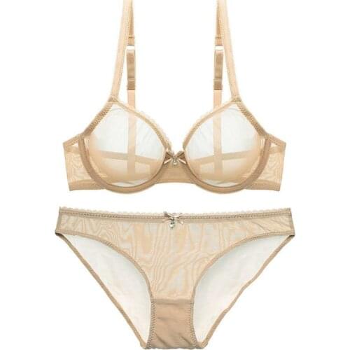 YANDW Mesh Sexy Bra Panties Sale Separated Women Lace Underwear Bralette Plus Size Transparent B C D E F 75 80 85 90 95 100