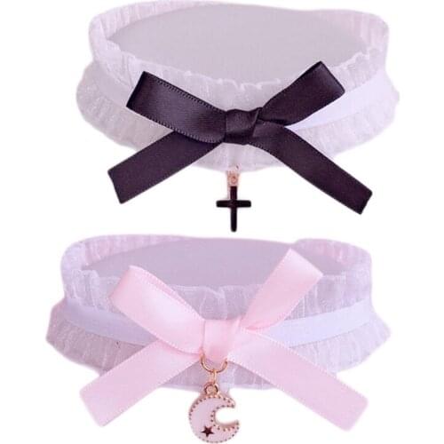 Sweet Pendant Bownot Choker Harajuku Cute Lolita Ribbon Chain Cosplay Women Necklace Lolita Choker Choker Necklaces