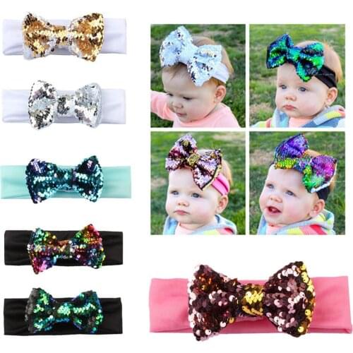 1pcs 2018 Glitter Reversible Sequin Bows Hair Bowknot Head Wrap Turban Headband For Kids Party Hair Accessories
