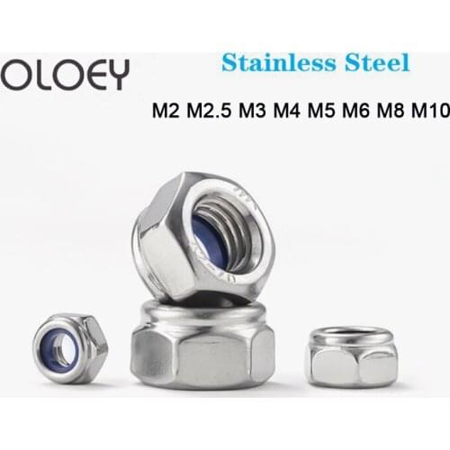 M2 M2.5 M3 M4 M5 M6 M8 M10 Hex Nylon Ring Lock Nuts Outer Hexagon Fine Teeth Self-Locking Stainless Steel Nut Screw 10/20/30PCS