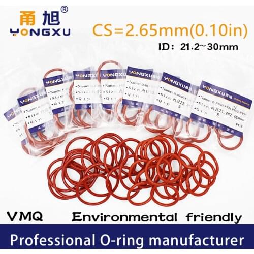 10PC/lot Red Silicon O-ring Silicone/VMQ CS2.65 ID21.2/22.4/23.6/25/25.8/26.5/28/30*2.65mm ORing Seal Rubber Rings Gasket Washer