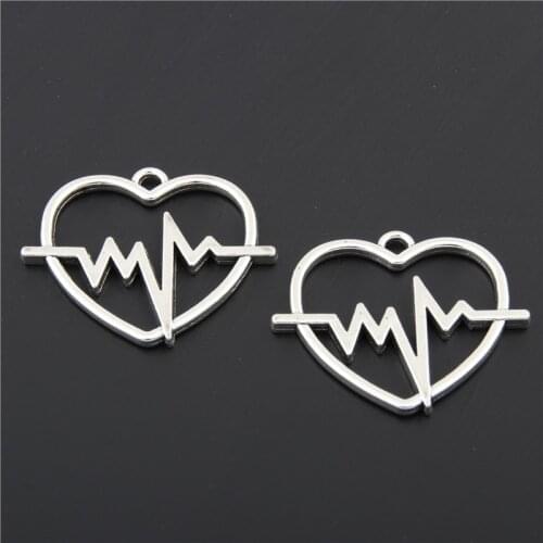 20PCS Silver Color Heart Shaped Heartbeat Charm Zinc Alloy Colourful Heartbeat Love Enamel Charm Pendants A2889