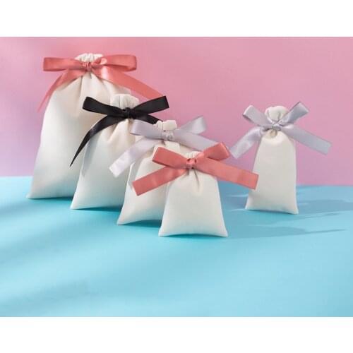 50pcs/lot Jewelry Gift Velvet Bag with Ribbon 7x9cm 10x12cm 12x15cm Eyelashes Makeup Lipstick Flannel Cotton Drawstring Pouches