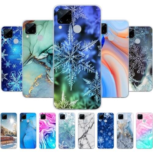 For Realme C15 Case 6.5 inch Soft Silicon TPU Back Phone Cover For OPPO Realme C15 RMX2180 marble snow flake winter christmas