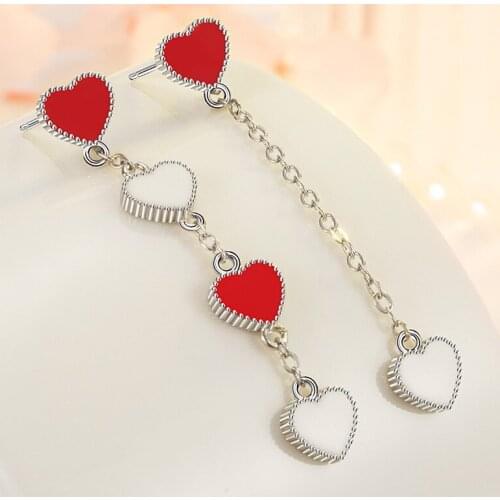 KOFSAC Fashion 925 Sterling Silver Earrings For Women Valentines Day Jewelry Romantic Asymmetry Heart Long Earring Girl Gifts