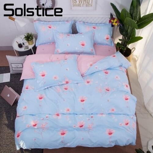 Solstice Home Textile Girl Bedding Sets Double Single Twin Kid Teen Bed Linen Flower Duvet Cover Pillow Case Pink Flat Bed Sheet