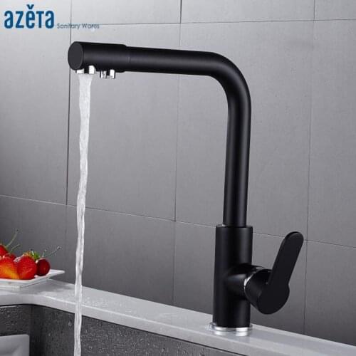 Azeta 3 Way Kitchen Faucet With Filtered Water Kitchen Sink Tap 360 Degree Swivel Right Angle Design Kitchen Crane Mixer AT8808B