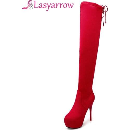 Lasyarrow fashion ultra high heel with waterproof platform stiletto elastic slim over the knee boots sexy thigh high long boots