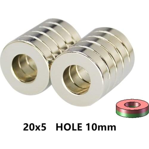 NdFeB Magnet Ring N42 OD 20x10x5 thick Axially Strong Neodymium Permanent Magnets Rare Earth Magnets 20x5 hole 10 mm