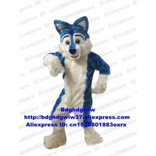 Blue Long Fur Wolf Fox Husky Dog Mascot Costume Adult Cartoon Character Outfit Suit Opening Session Annual Meeting zx129