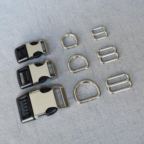 10 Sets 15mm 20mm 25mm Metal Plastic Release D Ring Breakaway Buckle Tri-Glide Clasp For Dog Collar Sewing DIY Accessories