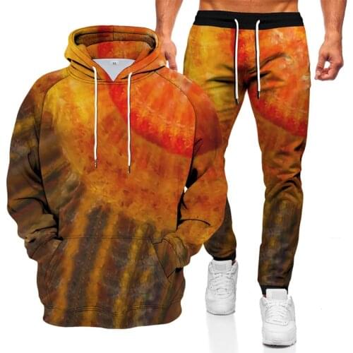 3D abstract printing fashion hoodie mens casual sweater hoodie + pants two-piece sportswear trendy sweater suit