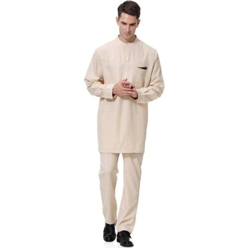 Muslim Arab Men Robes Eid Worship Service Middle East Ramadan Thobe Thawb Caftan Suit Islamic Abaya Jilbab Moslem Shirt Pants
