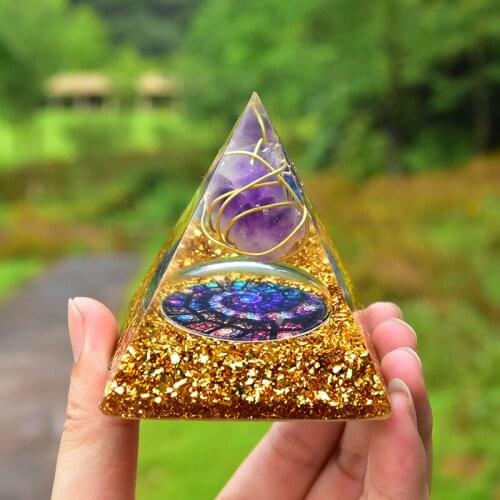 Irregular Amethyst Orgonite Pyramid Handmade 3D Rune 6cm Orgone Pyramid Orgonita Bring Wealth Improve Intelligence Home Ornament