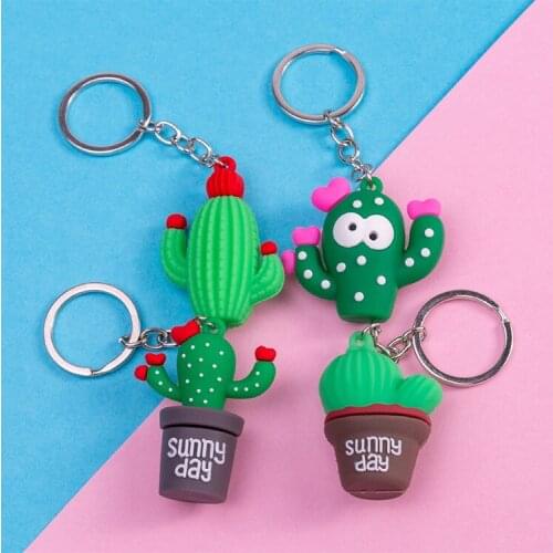 New 3D Cute Simulation Green Plant Cactus Potted Keychain Women Girls Key Ring Gift Bags Decoration Pendant Couple Key Chain