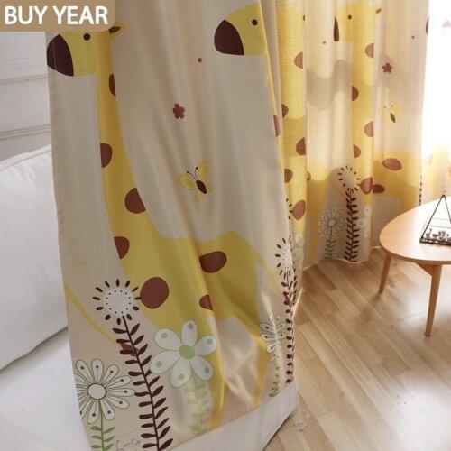 New Curtains for Living Dining Room Bedroom European Childrens Single-sided Blackout Curtains Cartoon Giraffe Printed Screens
