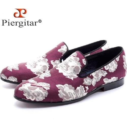 New arrival Purple jacquard fabric with White flowers handmade men loafers party and prom men dress shoes plus size mens flats